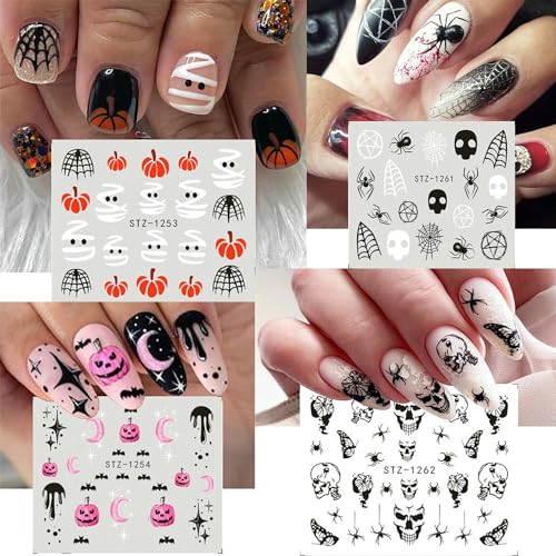 Halloween Nail Stickers Set – Pumpkin Ghost Spider Web Holographic Decals with Variation Pumpkin & Ghost