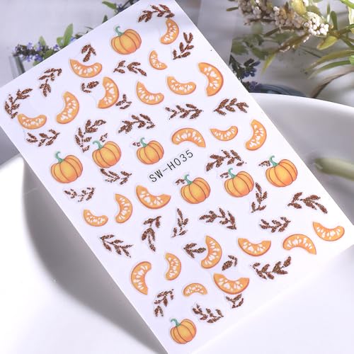 Fall Nail Stickers Set - Halloween Pumpkin & Maple Leaf Decals with Variation Red2