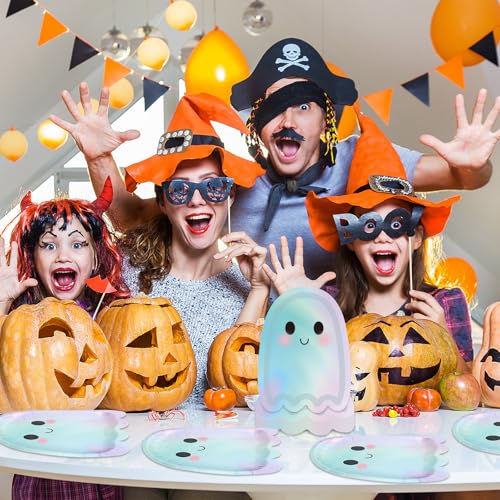 Halloween Ghost Paper Plates - Iridescent Disposable Party Tableware, 40 Pack