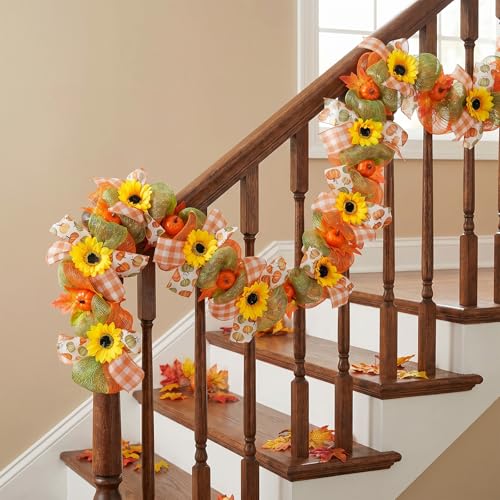 Sunflower Garland for Mantel & Fireplace - Fall Decor, 6ft, Pumpkin & Autumn Leaves, Variation CR26034S