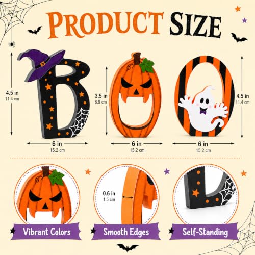 Halloween Wooden Signs Set - Black, Orange, Purple Indoor Table Decor
