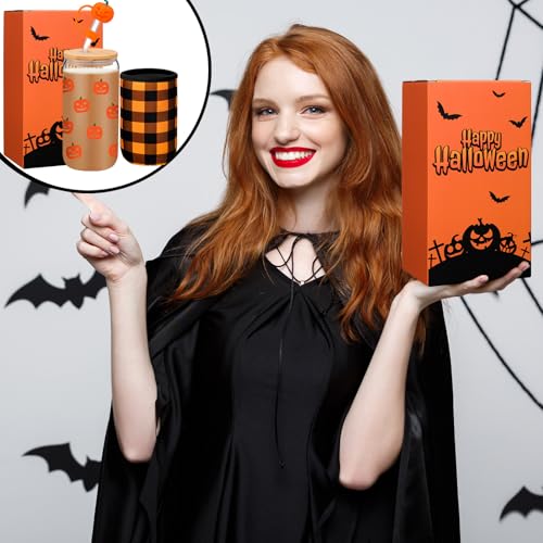 Halloween Ghost Glass Tumbler Set - 16 Oz Pumpkin Ghost Halloween Gift