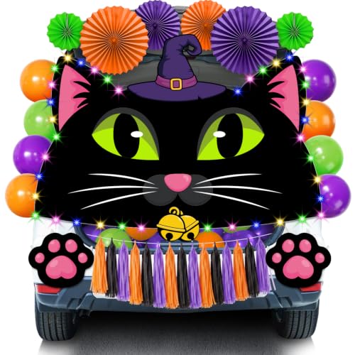 Halloween Car Decorations Kit with Black Cat Banner & Festive Accessories