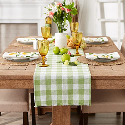 DII Fringed Check Table Runner - 14x72 Bright Green Cotton