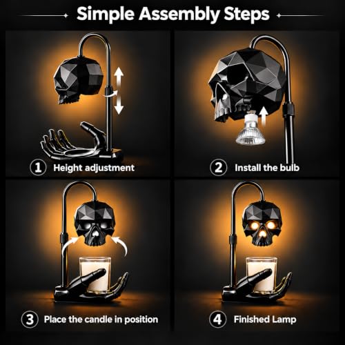 Glossy Gothic Skull Candle Warmer Lamp with Timer & Dimmer - Home Decor