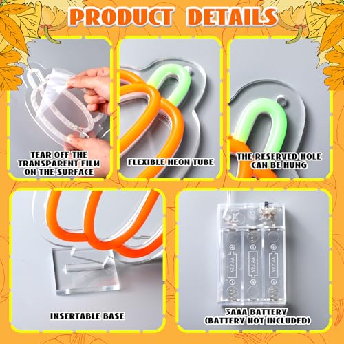 3-Pack Fall Pumpkin Neon Signs LED Halloween Lights for Window Decor
