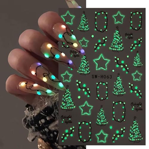 Christmas Nail Stickers 07 - 3D Glow in The Dark Light Strips & Star Decals