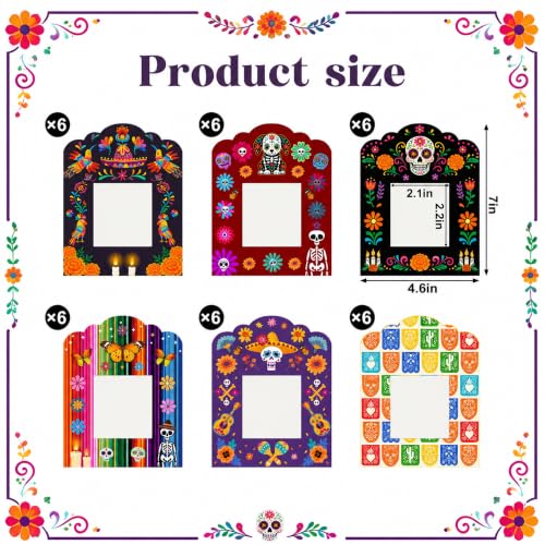 36 Pcs Day of the Dead Photo Frame Set - Mini Sugar Skull & Marigold Designs