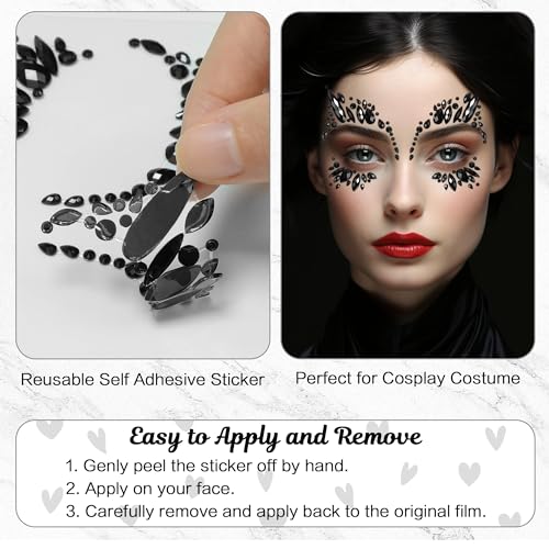 Black Face Gems Stick On Halloween Makeup Jewelry for Women