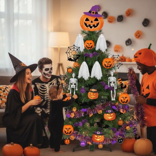 Halloween Tree Ornaments Decorations Set - Witch Hat Pumpkin Skeleton Ghost & More - Variation of THIS listing