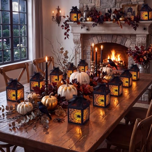 Halloween Spider Web Lantern Centerpieces - Black, 15 Pcs - Easy Assembly