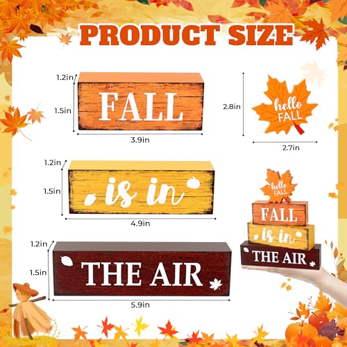 Fall Wooden Decor Set - Rustic Autumn Table Decorations for Home, Includes 'Fall is in The Air' Sign - 4 Pieces