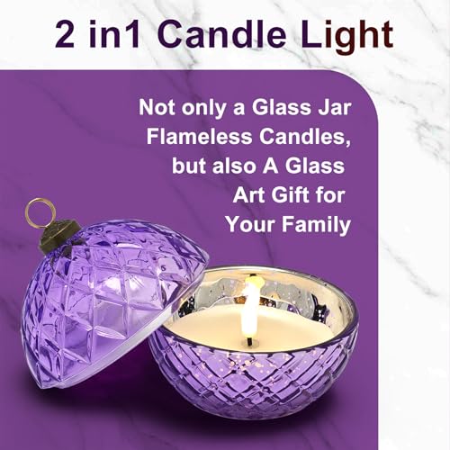 Purple Flameless LED Candles - Battery Operated Flickering Jar Lights for Holiday & Home Decor