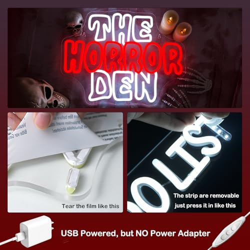 The Horror Den Neon Sign Spooky Wall Decor for Halloween Party and Horror Rooms - USB Powered