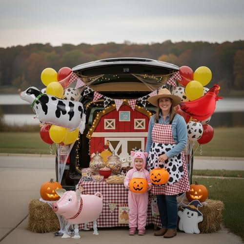 Farm Theme Trunk or Treat Balloon Decoration Set with String Lights - Red, Yellow, Black, White
