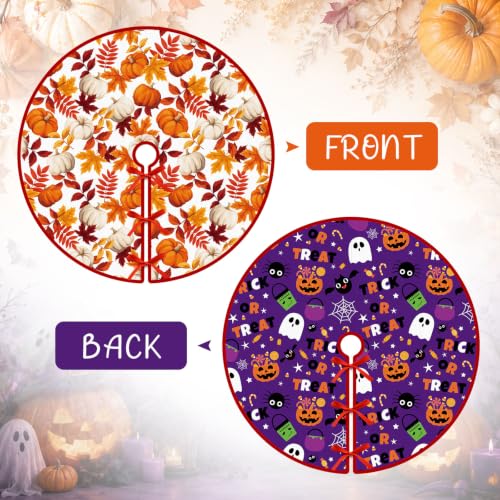 Fall Halloween Reversible Tree Skirt - 36 Inch Seasonal Holiday Decor - Fall & Halloween Design
