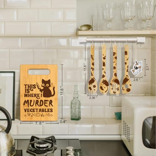 Black Cat Murder Cutting Board with 4 Spoons & Cleaning Sponge - Variation of THIS listing
