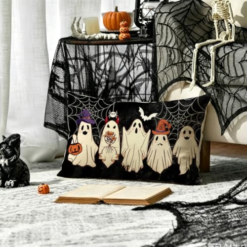 Halloween Ghost Pillow Cover 12x20 Black Jack O'Lantern Decor - Pack of 1