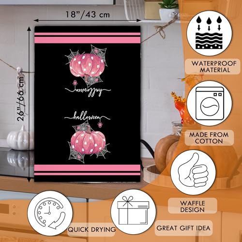 Halloween Kitchen Towels Set of 2 Pink Pumpkin and Spider Web Design - Creative Gift for Halloween