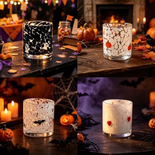 Halloween Glass Cup Set 4 Pcs 16oz Ghost Bat Pumpkin Heart Shaped Drinking Glasses