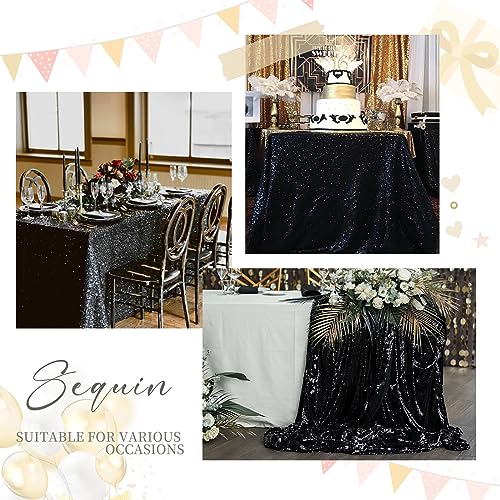 Black Sequin Tablecloth 90x132 Inch for Party & Wedding Decor - Glitter Linen