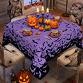 Halloween Bat and Spiderweb Square Tablecloth 70x70 Inch - Purple, Machine Washable
