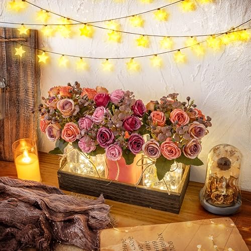 Farmhouse Mason Jar Centerpiece with Pink & Orange Artificial Fall Flowers - Rustic Table Decoration