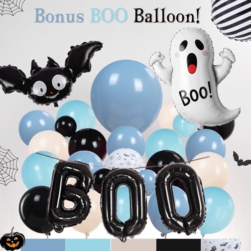 Blue Halloween Trunk or Treat Car Decorations with Ghost & Bat Foil Balloons - Halloween Blue Black