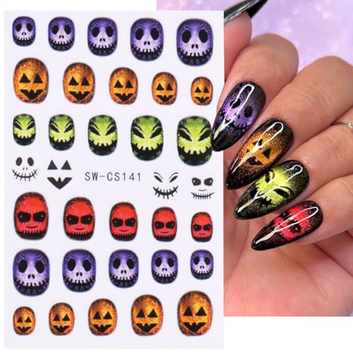 Halloween Nail Art Stickers Set - 3D Ghost Spider Web Pumpkin Skull Decorations for DIY Manicure