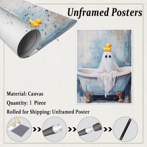 Unframed Halloween Ghost Wall Art with Rubber Ducky - Bathroom Decor 16x20in Variation of THIS listing