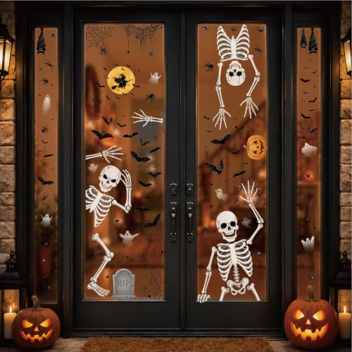 Skeleton Halloween Window Clings - Skull Design, Indoor & Outdoor Decorations