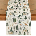 Snowfield Trees Hut Christmas Table Runner 13 x 120 Inch Beige Holiday Decor