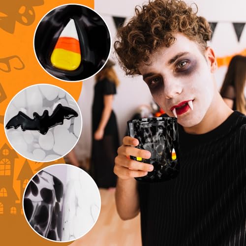 Halloween Glass Cups Set - 16 oz Bat & Candy Corn Design, 2-Pack