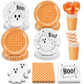 Halloween Party Supplies Set 156 Pieces Ghost & Orange Checkered Tableware