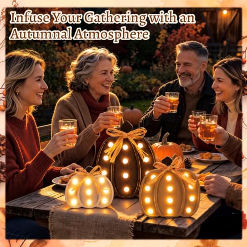 Lighted Pumpkin Decor Set - Brown Farmhouse Fall Thanksgiving Halloween