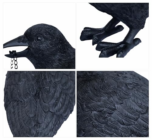 Gothic Crow Candle Holder - Raven Tealight Lamp for Halloween Decor, Black Resin Bird Statue