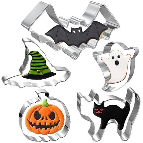 Halloween Cookie Cutters Set - Witch's Hat Pumpkin Ghost Bat Cat Stainless Steel