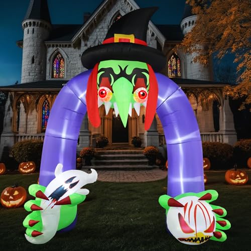 Giant 11Ft Creepy Witch Arch Inflatable Halloween Decoration – Outdoor Decor with LED Lights & Waterproof Design - Variation: Witch Arch