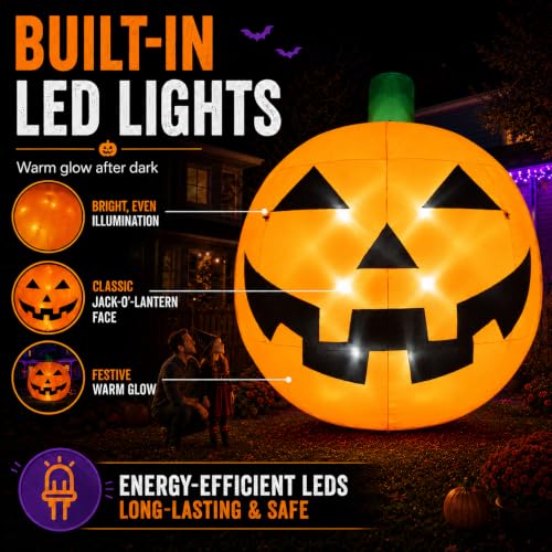 11FT Giant Inflatable Pumpkin with LED Lights - Outdoor Halloween Yard Decor