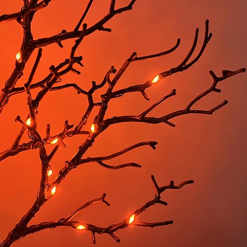4ft Halloween Tree with 150 Orange Fairy Lights - Gothic Indoor & Outdoor Decoration