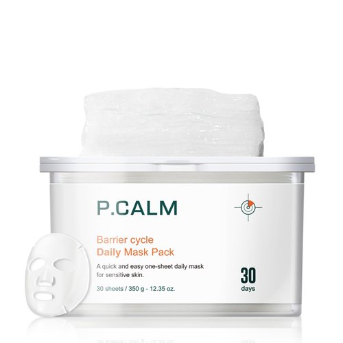 P.CALM Barrier Cycle Daily Sheet Mask – 30-Day Sheets with Papaya Extract & Allantoin for Sebum Care & Moisturizing, Korean Skincare (350g / 12.35 oz)