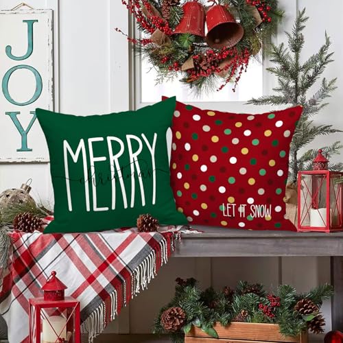 Christmas Pillow Covers 26x26 Inches Set of 4 - Red & Green Holiday Decor