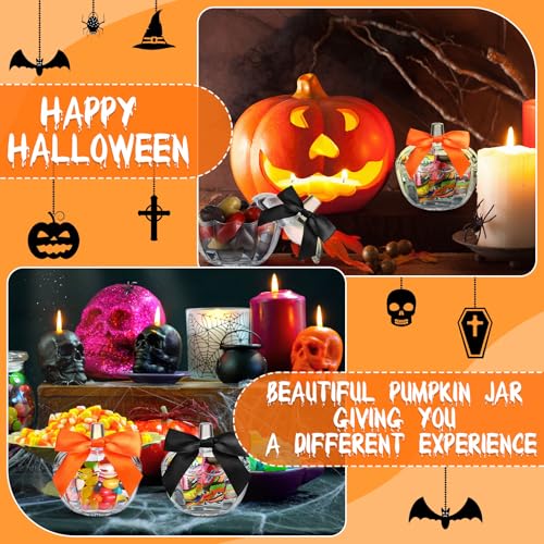 8-Piece Glass Pumpkin Candy Jars with Lids - Halloween Fall Decor Set