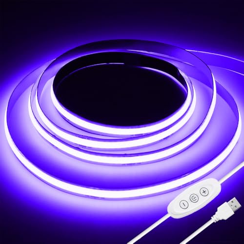 USB Powered COB LED Strip Lights 6.56Ft Purple Flexible Tape for Room & Party