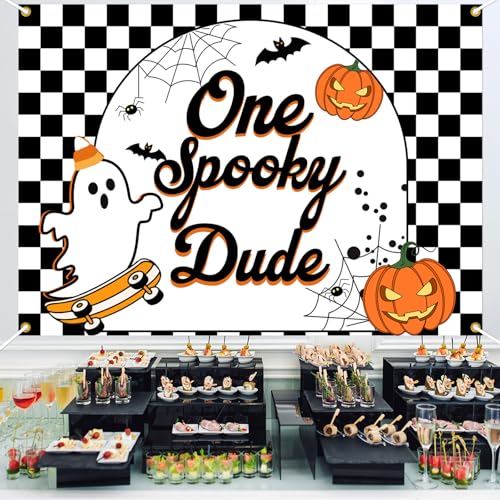 Halloween 1st Birthday Backdrop Banner - Spooky Ghost Pumpkin Bat Decoration, 7x5FT