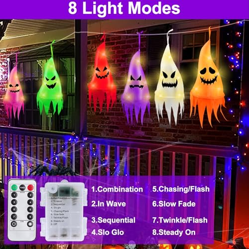 Outdoor Halloween Hanging Ghost Decorations with LED Lights - 6 Pack