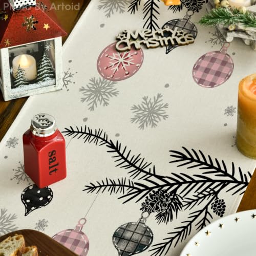 Pine Tree Merry Xmas Table Runner 13x72 Inch - Pink Holiday Decor