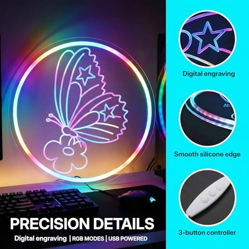 Butterfly Neon Sign - Multi-Color Dimmable LED Wall Decor with USB Power - Variation: Butterfly