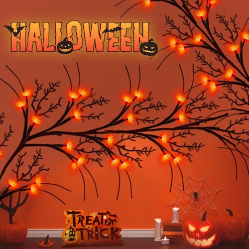 6 FT Halloween Willow Vine Garland with 54 LED Orange Lights & 8 Modes