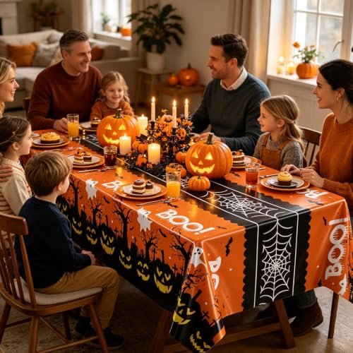 Pumpkin Ghost Boo Halloween Tablecloth 3 Pack 54x108 Inch Leakproof Plastic Covers
